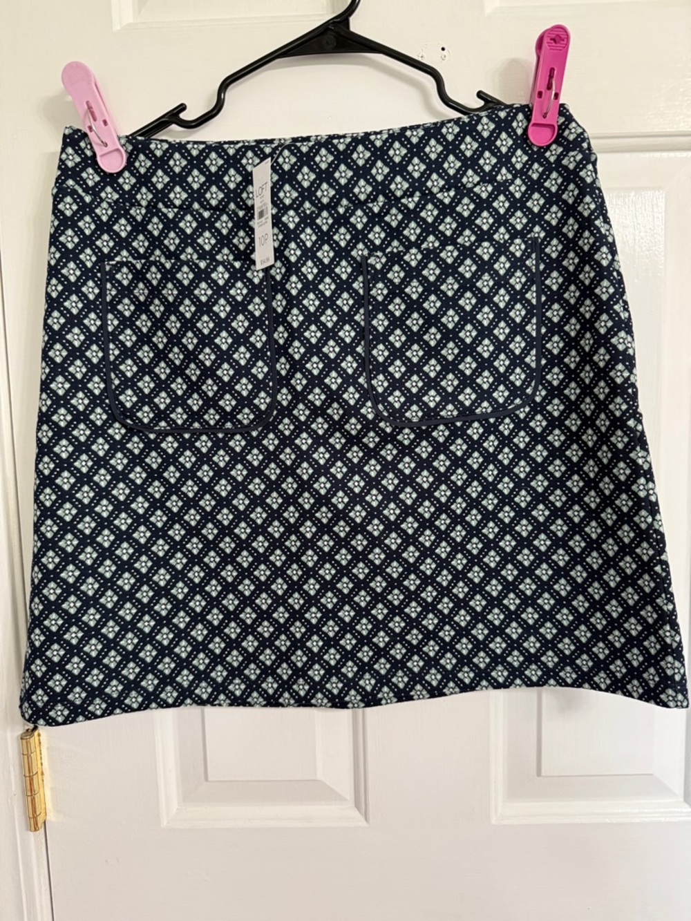 LOFT Navy and White Geometric A-Line Skirt